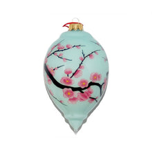 Load image into Gallery viewer, Hand Painted Glass Ornament, Teardrop, Cherry Blossoms #CO1005