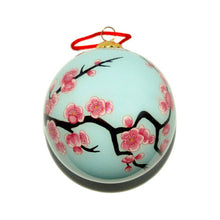 Load image into Gallery viewer, Handpainted Glass Ball, Pale Green W/ Pink Cherry Blossoms