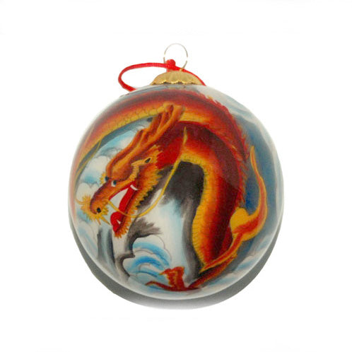 Handpainted Glass Ball, Dragon In Clouds