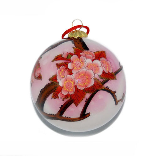 Handpainted Glass Ball, Pink Cherry Blossoms