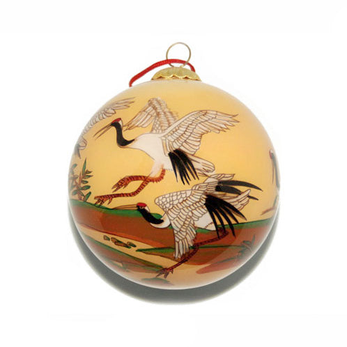 Handpainted Glass Ball, Cranes At Play