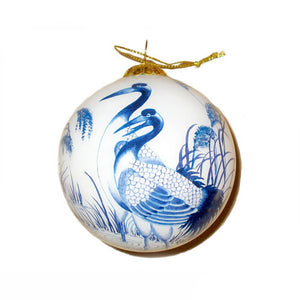 Hand Painted Glass Ball, Blue Crane