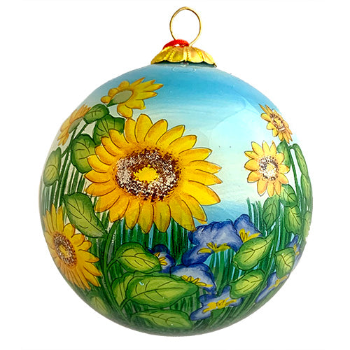Handpainted Glass Ball, Sunflowers