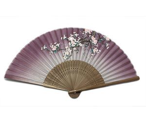 SILK FAN, CHERRY BLOSSOM ON THE TREE WITH PURPLE BACK GROUND (HF-268)