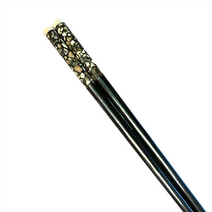 Chopsticks, Black Ebony, Fragments Of Mother-Of- Pearl, White Bone Cap