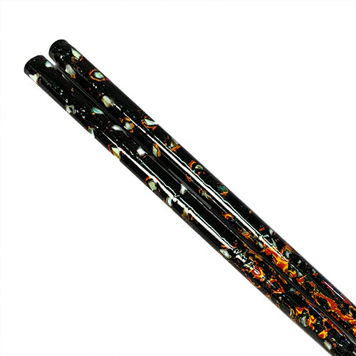 Chopsticks, Black Lacquer Over Maroon W/ Inlaid Shell