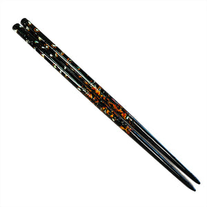 Chopsticks, Black Lacquer Over Maroon W/ Inlaid Shell