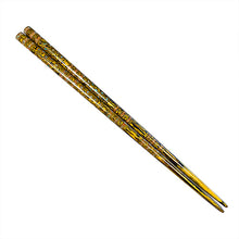 Load image into Gallery viewer, Chopsticks, Yellow Wavy Lacquer W/ Inlaid Shell