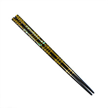 Load image into Gallery viewer, Chopsticks, Brown Over Yellow Lacquer W/ Inlaid Shell