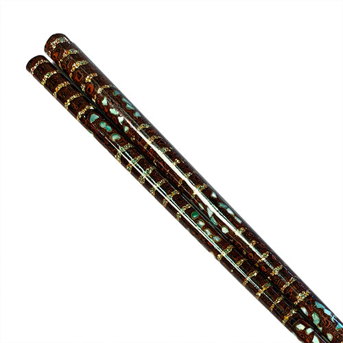 Chopsticks, Maroon Lacquer W/ Speckle Rings And Inlaid Shell