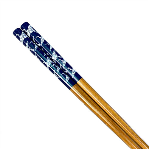 Chopsticks, Blue W/ White Cranes, Natural Bamboo