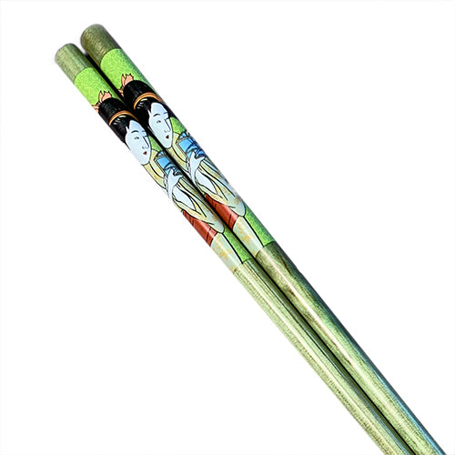 Chopsticks, Geisha, Green W/ Dark Brown Bamboo