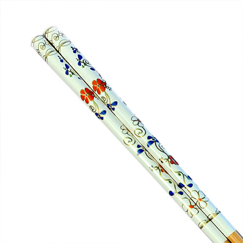 Chopsticks, White Faux Cloisonne