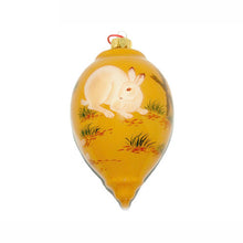 Load image into Gallery viewer, Hand Painted Glass Ornament,Teardrop, Yellow Rabbits