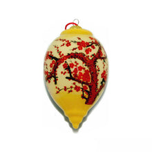 Load image into Gallery viewer, Hand Painted Glass Ornament,Teardrop, Winter Cherry Blossoms