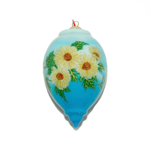 Handpainted Glass Teardrop, Blue W/ Sunflowers