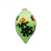Load image into Gallery viewer, Handpainted Glass Teardrop, Green W/ Butterflies And Peonies