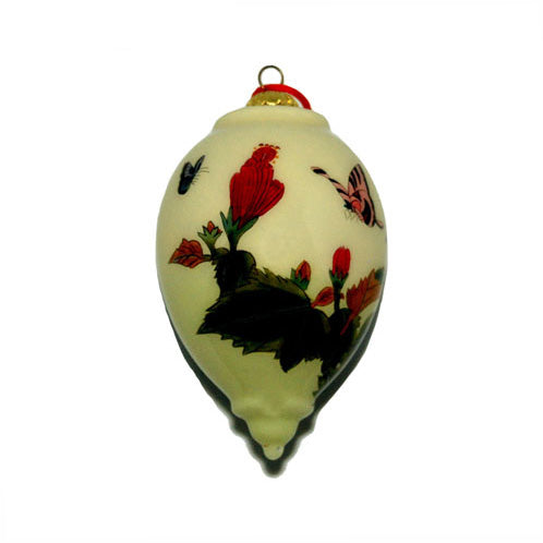 Handpainted Glass Teardrop, Red Peony W/ Butterflies