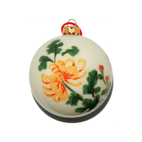 Handpainted Glass Ball, Yellow And Red Chrysanthemum