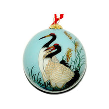 Load image into Gallery viewer, Handpainted Glass Ball, Light Blue Two Cranes
