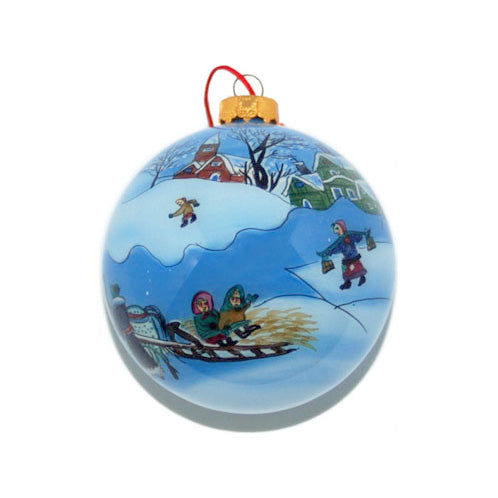 Handpainted Glass Ball, Children At Play In The Snow
