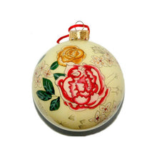 Load image into Gallery viewer, Handpainted Glass Ball, Pale Yellow W/Peonies And Petals