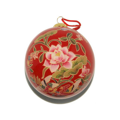 Handpainted Glass Ball, Red With Bouquet
