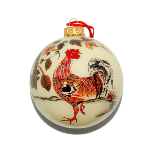 Handpainted Glass Ball, Single Rooster