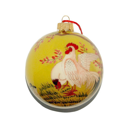 Handpainted Glass Ball, Happy Chicken Family