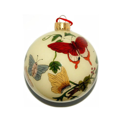 Hand Painted Glass Ball, Yellow Butterflies..
