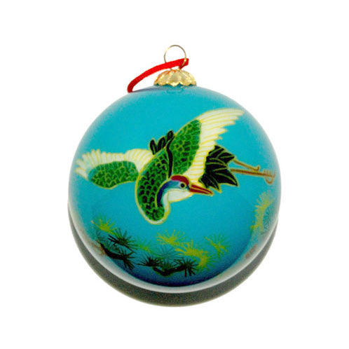 Handpainted Glass Ball, Cranes In Flight
