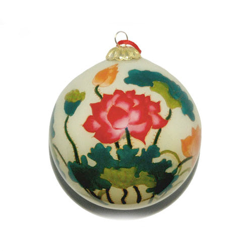 Handpainted Glass Ball, Lotus Flowers