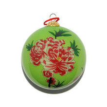 Load image into Gallery viewer, Handpainted Glass Ball, Green W/ Pink Peonies