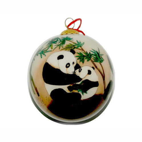 Handpainted Glass Ball, Pandas Play