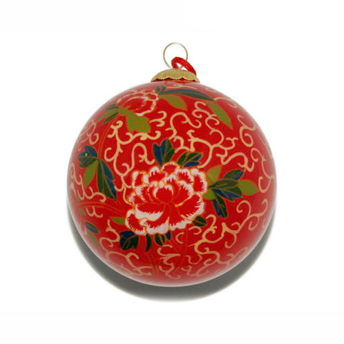 Handpainted Glass Ball, Red Peony