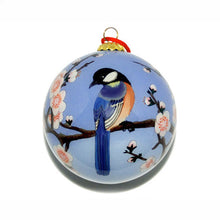 Load image into Gallery viewer, Handpainted Glass Ball, Blue Birds W/ Pink Cherry Blossoms