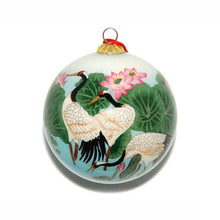 Load image into Gallery viewer, Handpainted Glass Ball, Wading Cranes W/ Pink Lotus