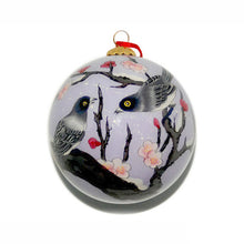 Load image into Gallery viewer, Handpainted Glass Ball, Purple 2 Birds W/ Cherry Blossoms