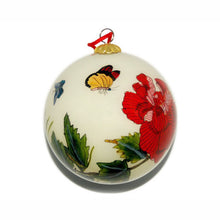 Load image into Gallery viewer, Handpainted Glass Ball, Red Peony W/ Butterflies