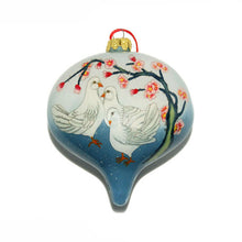 Load image into Gallery viewer, Handpainted Glass Ornament, Lantern Shape, Snowdoves On Pale Blue