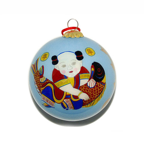 Handpainted Glass Ball, Chidren With Fish
