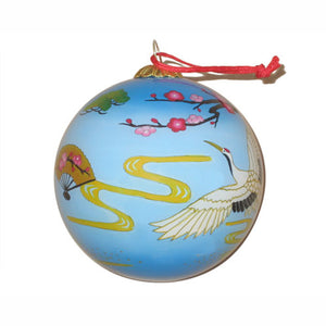 Handpainted Glass Ball, Auspicious Cranes And Cherry Blossoms