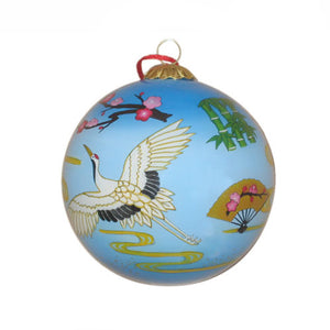 Handpainted Glass Ball, Auspicious Cranes And Cherry Blossoms