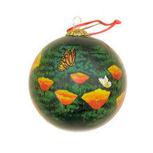 Load image into Gallery viewer, Handpainted Glass Ball, Poppies And Monarch Butterfly