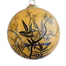 Load image into Gallery viewer, Handpainted Glass Ball, Bamboo And Cherry On Honey Gold