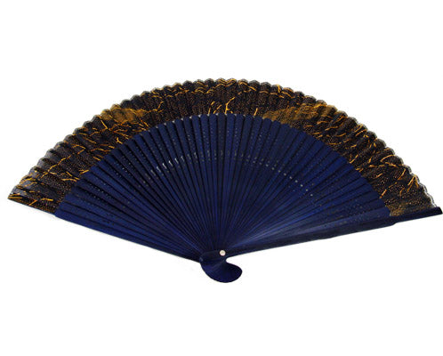 SILK FAN, BLUE WITH GOLD DESIGN (HF-100)