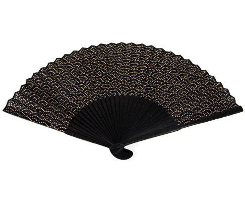 SILK FAN, DOT WAVE PATTERN BLACK SILK FAN (HF-106)