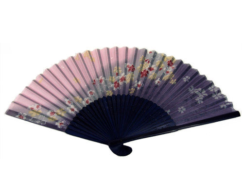 SILK FAN, PURPLE FLOWERS (HF-109)