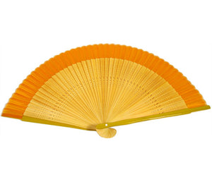 SILK FAN, ORANGE WITH LONG BAMBOO (HF-118)