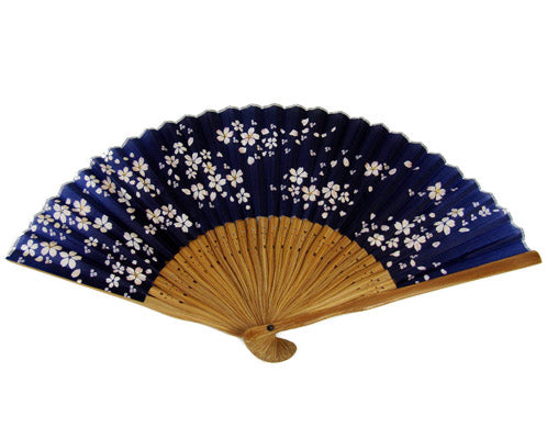 SILK FAN, PURPLE W/ PALE PINK FLOWERS BROWN BAMBOO (HF-139)